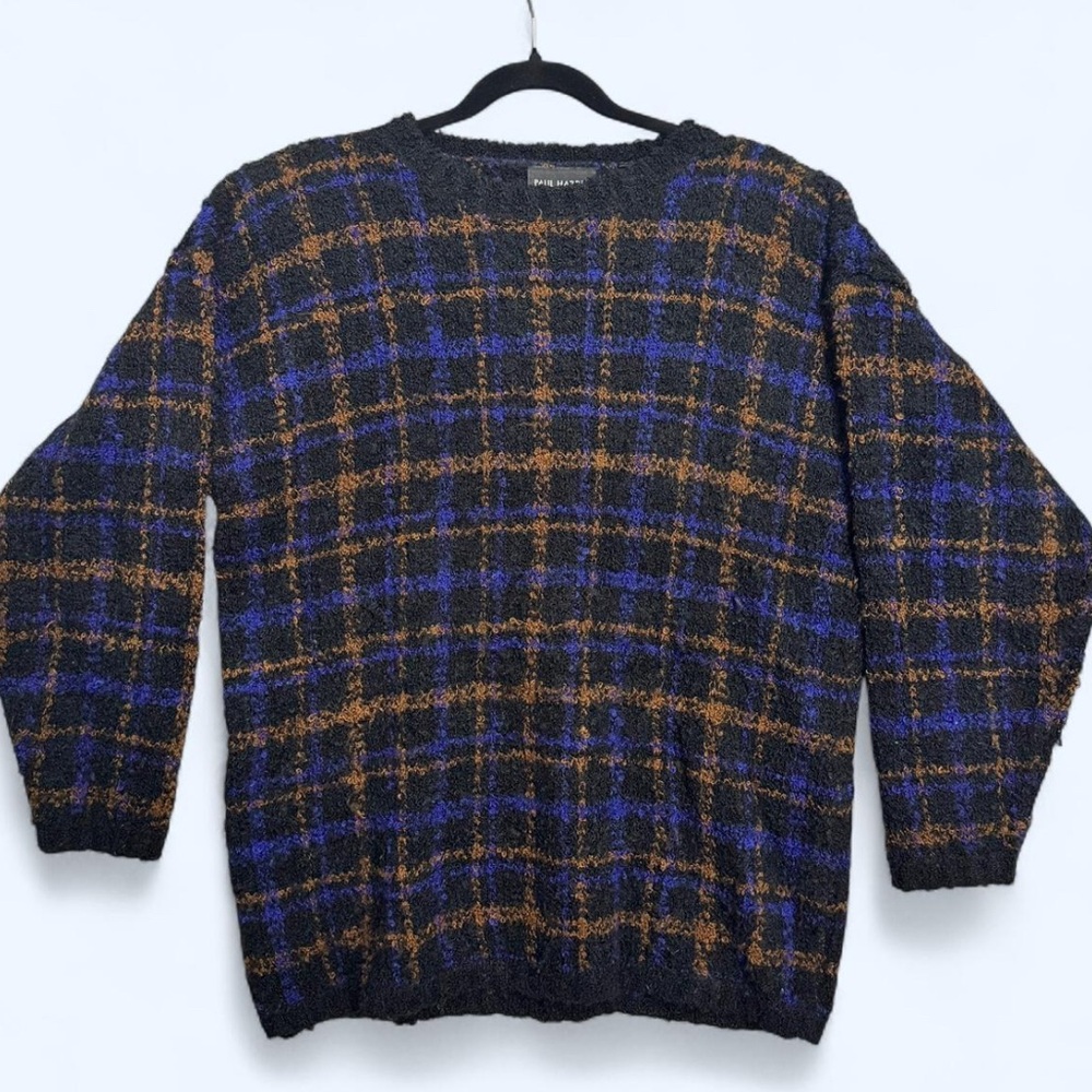 VTG 90s Paul Harris Wool Blend Plaid Sweater‎ Oversized Boucle L Grandpacore